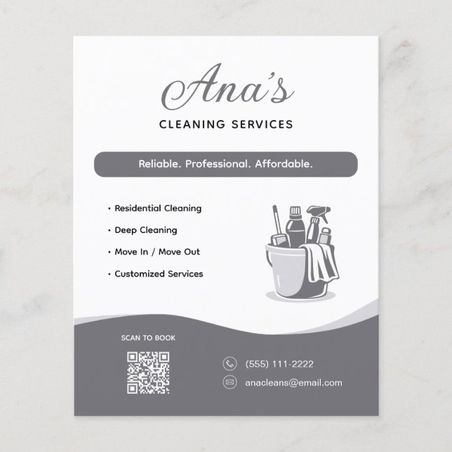 Flyer Serviços de Limpeza Faxina Código QR Cinza (Frente)