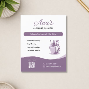 Flyer Serviços de Limpeza Faxina Código QR Mauve