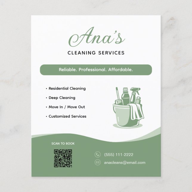 Flyer Serviços de Limpeza Faxina Código QR Verde (Frente)