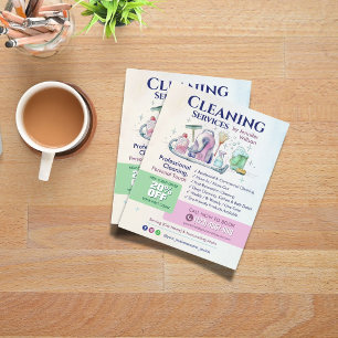 Flyer Serviços de Limpeza - Ilustração em Aquarela