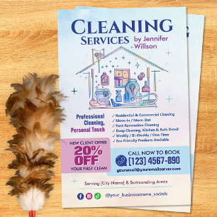 Flyer Serviços de Limpeza - Ilustração em Aquarela