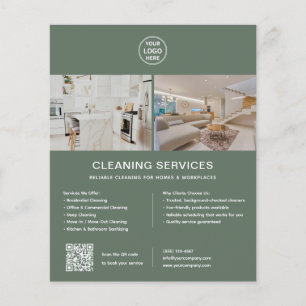 Flyer Serviços de Limpeza Logotipo Personalizado QR Verd