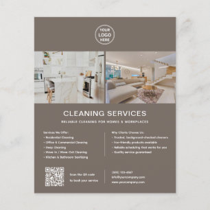 Flyer Serviços de Limpeza Logotipo Personalizado Taupe Q