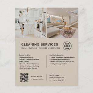 Flyer Serviços de Limpeza Minimalista Beige QR Negócios