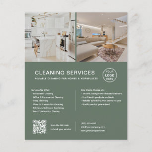 Flyer Serviços de Limpeza Minimalista Green QR Empresari