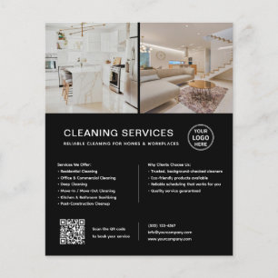 Flyer Serviços de Limpeza Minimalista Negócios QR Preto