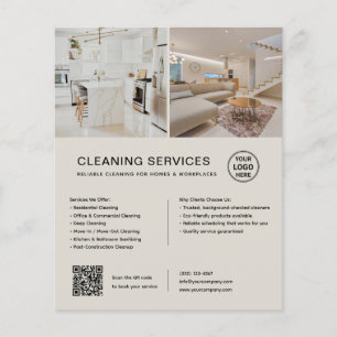 Flyer Serviços de Limpeza Minimalista QR Empresarial