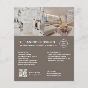 Flyer Serviços de Limpeza Minimalista Taupe QR Empresari