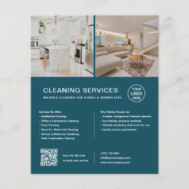 Flyer Serviços de Limpeza Minimalista Teal QR Negócios