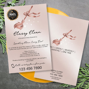 Flyer Serviços de Limpeza Modernos Dourado Rosa