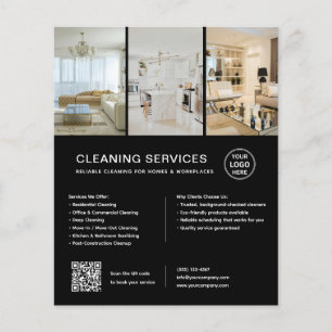 Flyer Serviços de Limpeza Modernos QR Empresa Preta