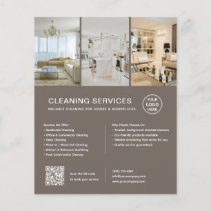Flyer Serviços de Limpeza Modernos Taupe QR Empresarial