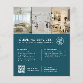 Flyer Serviços de Limpeza Modernos Teal QR Empresarial