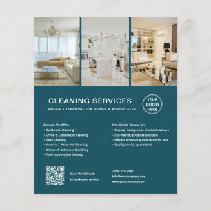 Flyer Serviços de Limpeza Modernos Teal QR Empresarial