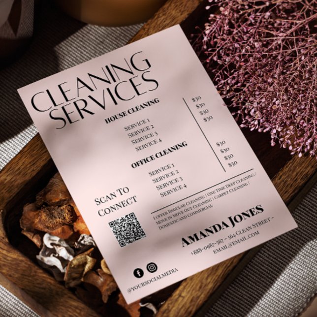 Flyer Serviços de Limpeza Preço da Empregada Rosa Pastel (Cleaning Services Maid Price Pastel Pink Flyer)