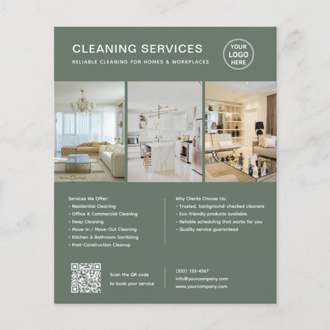 Flyer Serviços de Limpeza Verde Salgueiro Moderno QR Emp (Frente)