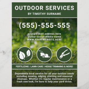 Flyer Serviços de Paisagismo Gramado Verde E Ícones Trab