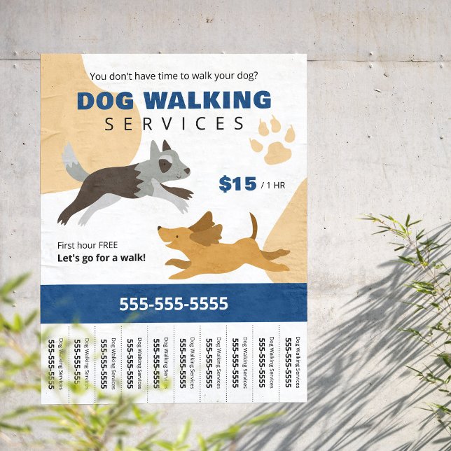 Flyer Serviços de Passeio de Cães Desmembrável (Criador carregado)
