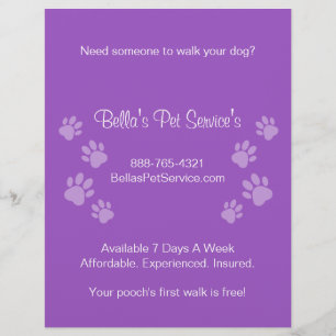 Flyer Serviços de passeio de cães fofos Roxo