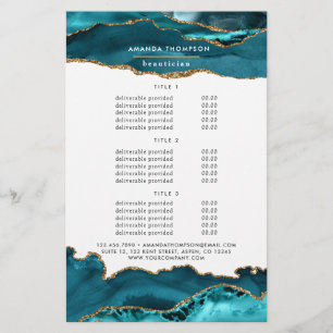 Flyer Serviços de Pedra Ágata Teal - Turquesa e Dourada