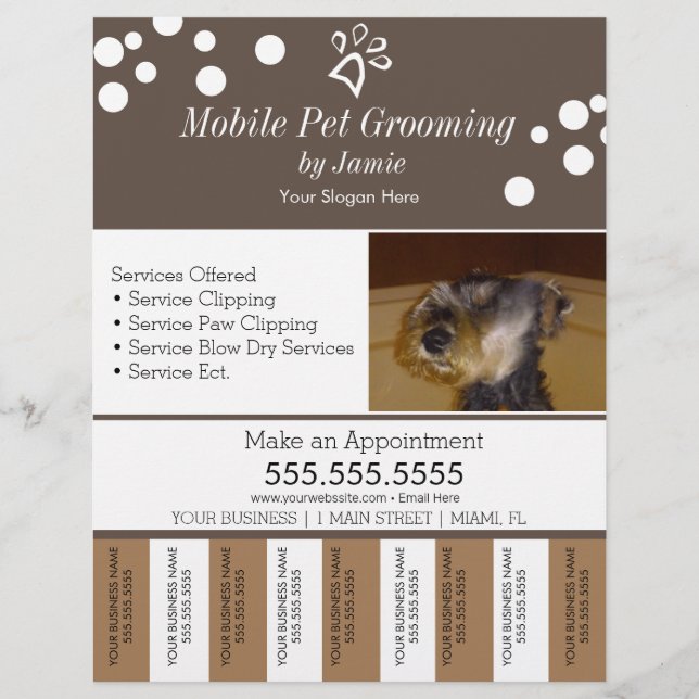 Flyer Serviços de Pet Cuidados Higiênicos Tiras de Rasgo (Frente)