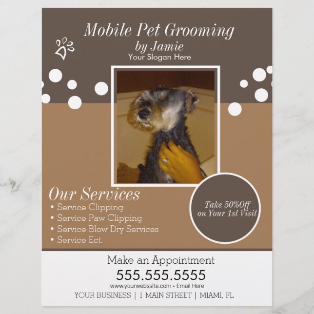 Flyer Serviços de Pet Grooming Foto de Cachorro (Frente)