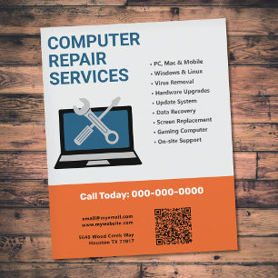 Flyer Serviços de Reparação de Computadores Laranja