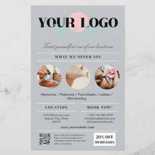 Flyer Serviços de Salão de Beleza com Logo Cinza Elegant