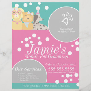 Flyer Serviços Divertidos para Animais de Estimação Banh
