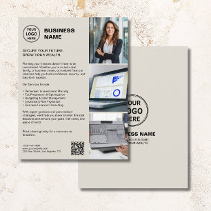 Flyer Serviços Financeiros Profissionais QR com Logotipo
