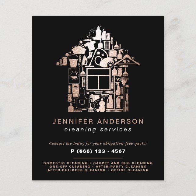 Flyer Serviços Modernos De Limpeza Dourada E Preta De Ro (Frente)