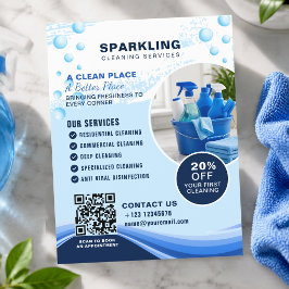 Flyer Serviços Modernos de Limpeza Profissional Azul e B