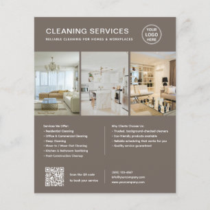 Flyer Serviços Modernos de Limpeza Taupe QR Empresarial