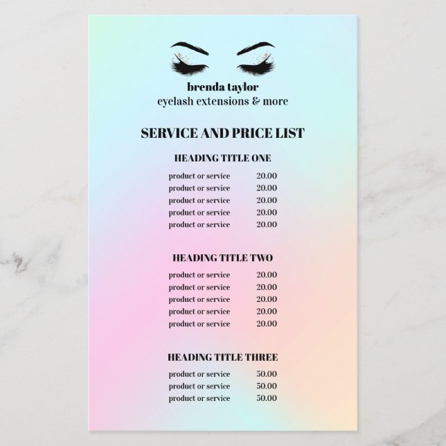 Flyer Serviços Modernos de Salão de Cílios Holográficos (Frente)