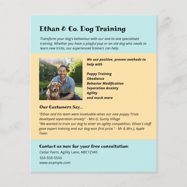 Flyer Serviços Modernos de Treinamento de Cães Amarelo A (Frente)