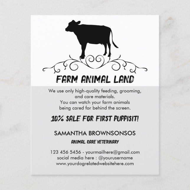 Flyer Serviços Veterinários para Animais de Fazenda vaca (Frente)