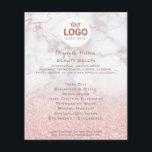 Flyer seu logotipo em mármore rosa e falso brilho<br><div class="desc">folheto de maquiagem profissional do salão de beleza</div>