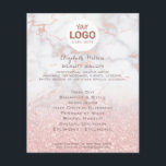 Flyer seu logotipo em mármore rosa e falso brilho<br><div class="desc">folheto de maquiagem profissional do salão de beleza</div>
