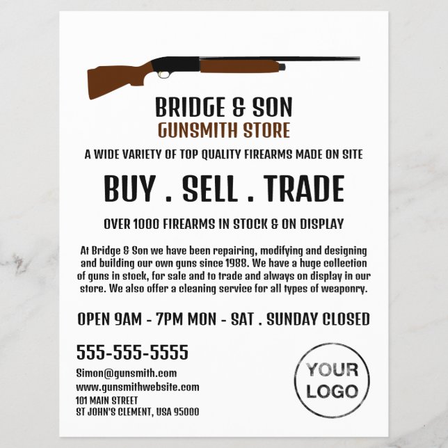 Flyer Shotgun Design, Gunsmith, Gunstore Advertising (Frente)