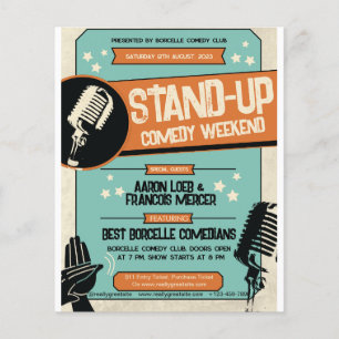 Flyer Show de comédia stand-up retrô vintage grunge
