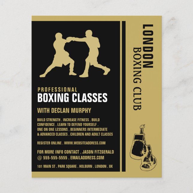 Flyer Silhouette Boxing Match, Boxing Classe Advert Flye (Frente)