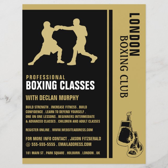 Flyer Silhouette Boxing Match, Boxing Classe Advert Flye (Frente)