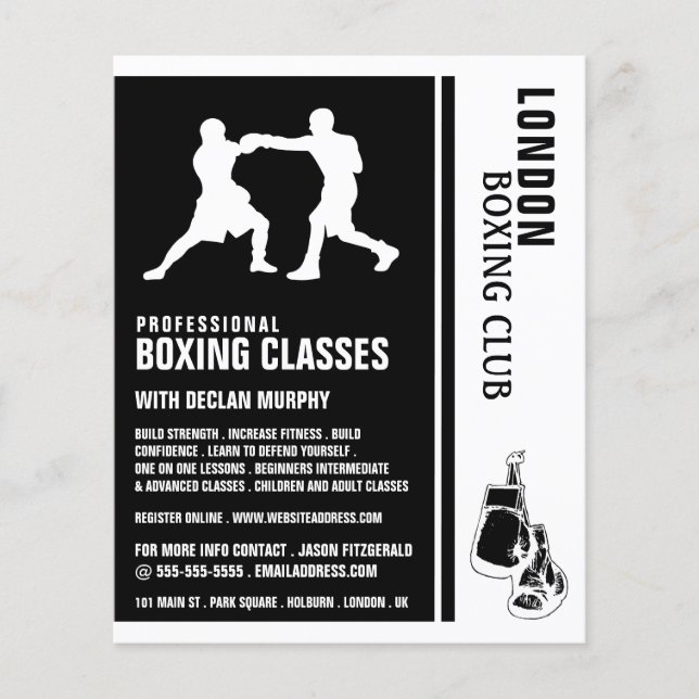 Flyer Silhouette Boxing Match, Boxing Classe Advert Flye (Frente)
