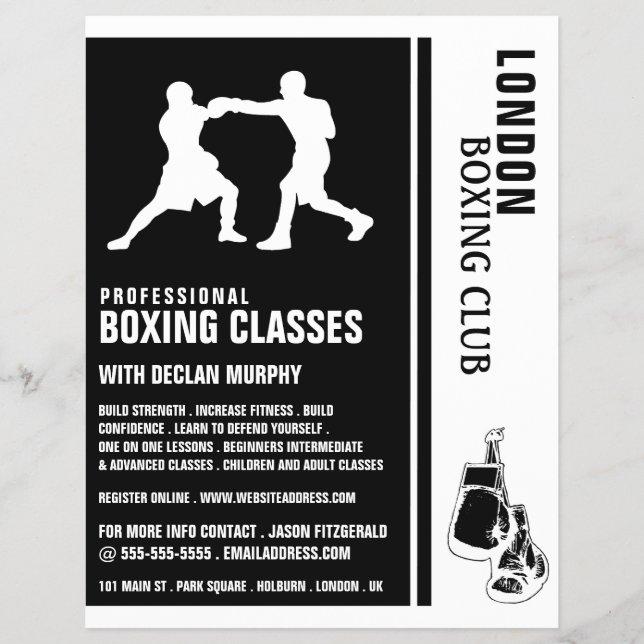 Flyer Silhouette Boxing Match, Boxing Classe Advert Flye (Frente)