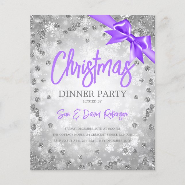 Flyer Silver Diamonds Glitter Christmas Purple Invite (Frente)