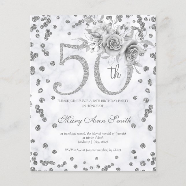 Flyer Silver Floral 50º Aniversário Conite Marble (Frente)