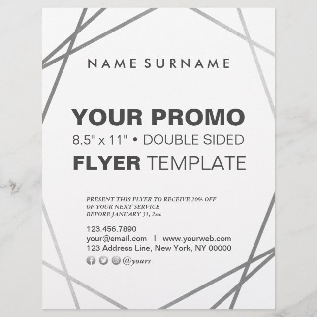 Flyer Silver Geométrico Mínimo Moderno de 8,5"x11" (Frente)