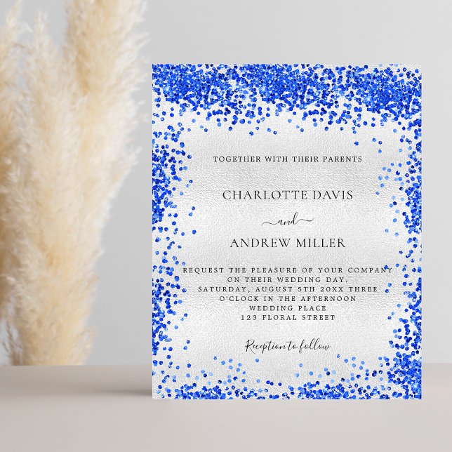 Flyer Silver royal blue budget wedding invitation (Criador carregado)