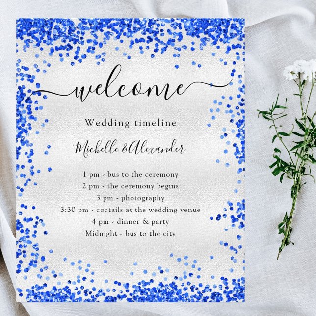 Flyer Silver royal blue wedding program timeline budget (Criador carregado)