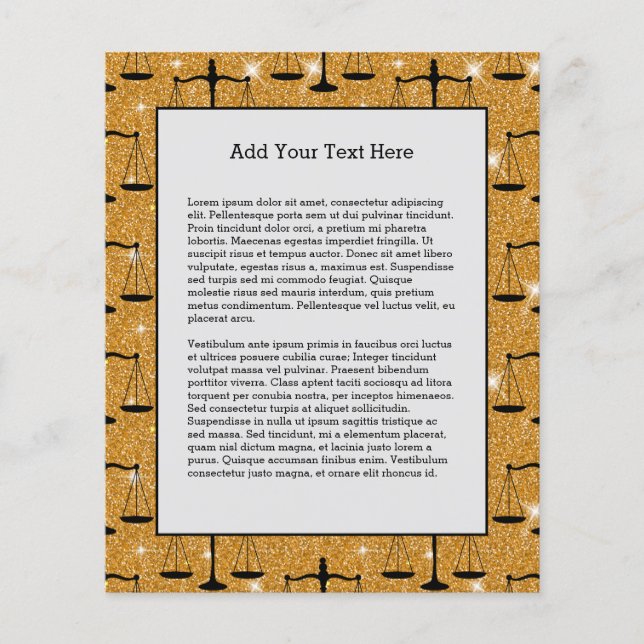 Flyer Símbolo de Justiça Escalas Equilibradas Ouro Brilh (Frente)